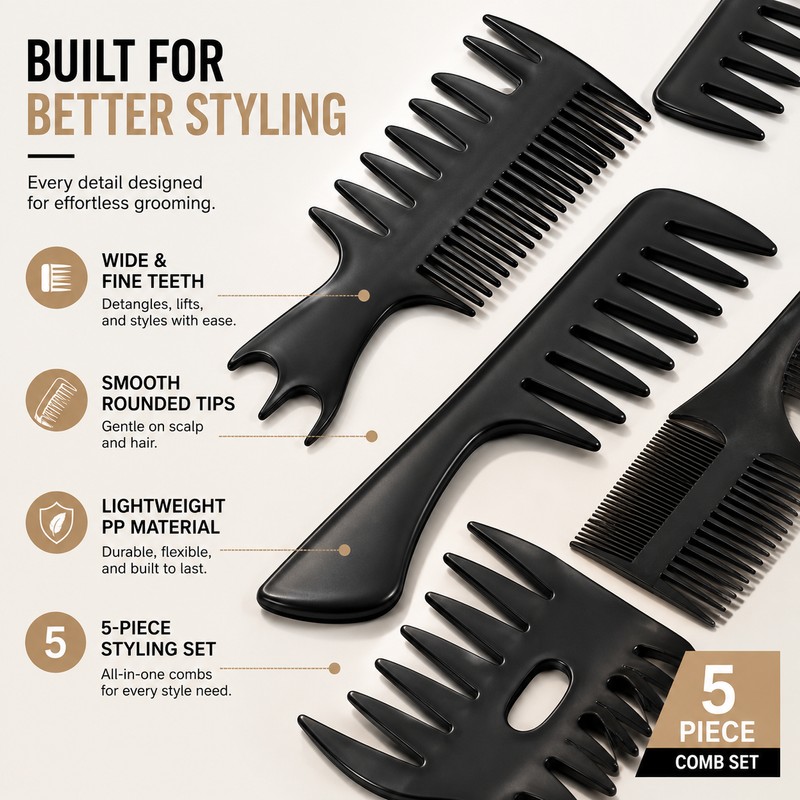 5-Piece Hair Styling Comb Set for Men & Women –