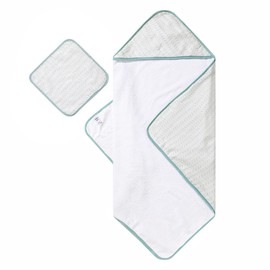 Bamboo Viscose Baby Hooded Towel & Washcloth Set for Babies and Toddlers, Soft & Absorbent, 70% Viscose derived from Bamboo, 30% Cotton Muslin, Imported (Greenish)