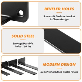8-Pack 6 Inch Metal Floating Shelf Brackets, Heavy-Duty Hidden L Shelf Supports, Wall-Mounted Shelving Hardware, 1/5-Inch Thick, Modern Black Iron Brackets for Decorative Shelves, Screws Included