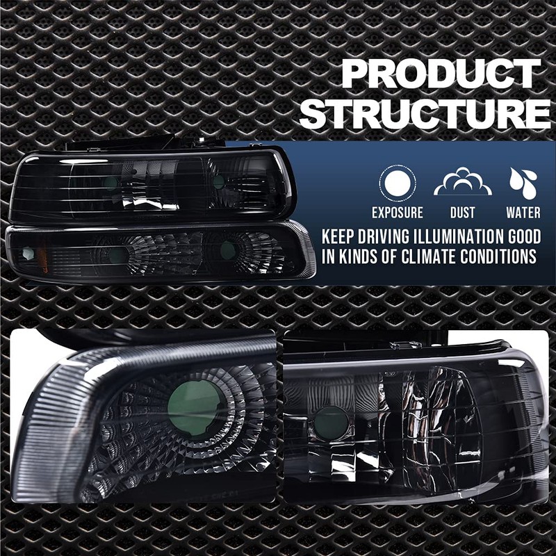 CNNELL Headlights Assembly Compatible with Chevy Silverado 1999-2002/ Suburban Tahoe