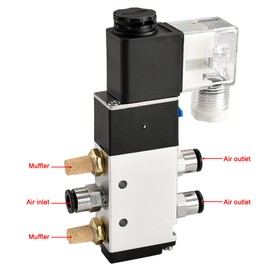 Heschen Electric Pneumatic Solenoid Valve 4V210-06 12VDC PT1/8 5 Way 2 Position Single Coils Pilot Operated Electric CE with Fittings and Silencer