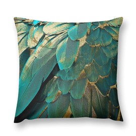 Keebik Feather Glitter Teal and Gold Throw Pillow Cover18x18 Inch Modern Warm Pillow Cases Square for Home Decor Bedroom Sofa Living Room Cushion Cover