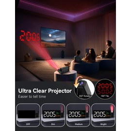 Netzu Projection Clock for Bedroom Ceiling, Alarm Clocks with 180° Rotatable Projector, Date Temperature and Weekday, Manual DST, 5 Brightness, 10 Ringtones, 4 Volumes and Snooze (Black)