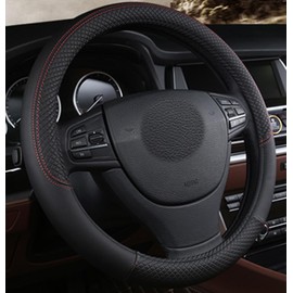 Microfibre leather steering wheel cover Wavy Line Splice X-pattern black
