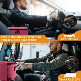 Aotto - Calentador de alimentos portátil para coche, 12 V, 24 V, 2 en 1, mini fiambrera eléctrica para cocinar y recalentar comidas en coche, camión, viajes, camping, picnic (rosa)