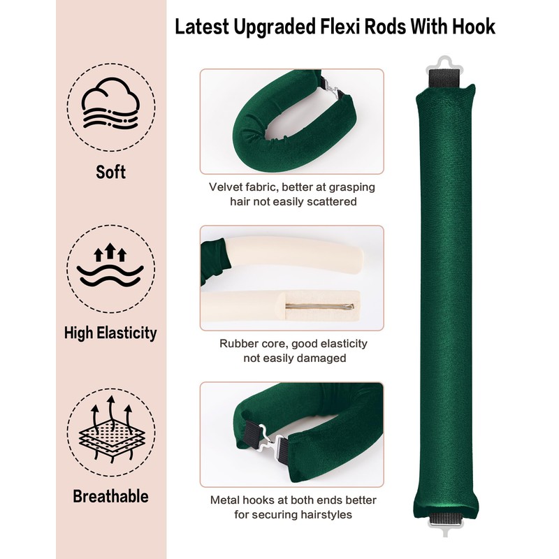 Heatless Curls Overnight with Satin Head Scarf, Velvet Hair Rollers