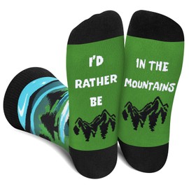 AGRIMONY Funny Socks for Men Women -I'D RATHER BE IN THE MOUNTAINS Crazy Silly Socks -Fathers Novelty Gifts for Teens Hiking Outdoor Sock-Valentines Birthday Fun Gift Ideas Christmas Stocking Stuffers
