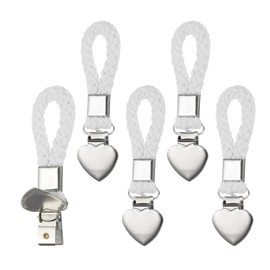 PATIKIL 5 Pcs Hanging Tea Towel Clips, 1.2" Width Braided Cotton Loop Towel Clip with Silver Metal Clamp for Kitchen Bathroom RVs Camping Hanging Organize Tool, White