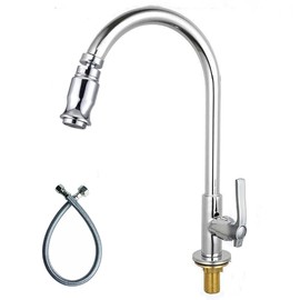 Chrome Polish Cold Water Sink Faucet, Single Handle Tap Swivel Water Spout Faucet for Kitchen Garden Outdoor Laundry Sink