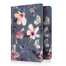 Fintie Passport Holder Travel Wallet RFID Blocking PU Leather Card Case Cover (Blooming Hibiscus)