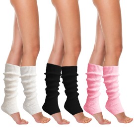 FUIPVGI 3 Pairs Leg Warmers Knitted Leg Warmers 80s for Women Girls Ribbed Leg Warmers Knee Warmers Women Long Boot Cuff Knee Socks for Ballet Dance Yoga Daily Wear, Black, white, pink