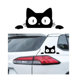 Calcomanía de Gato Asomandose Michi Sticker Pegatina Adhesiva Vinilo Resistente Agua/UVA para Moto Auto Casco Laptop Universal | 22x9cm (Negro)