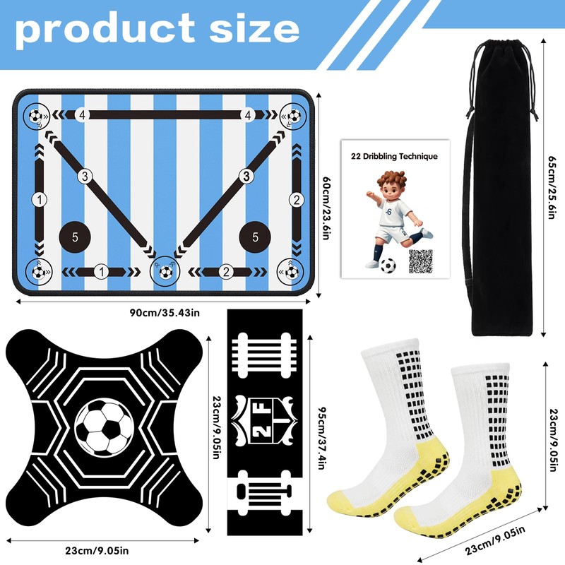 2F22E Soccer Training Mat, Soccer Training Equipment with Video Guide,