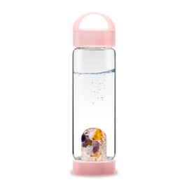 VitaJuwel ViA PRANA ROSE | Yoga Water Bottle with rose LOOP - Amber, Amethyst, Chalcedony, Petrified Wood & Clear Quartz
