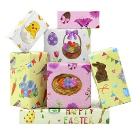 Easter Wrapping Papers, Easter Egg Rabbit Chick Butterfly Gift Wrap Paper, Happy Easter Day Wrapping Paper for Kids Girls Boys Family Friends in Easter Day or Birthday Party(6 Sheets in 6 Designs)