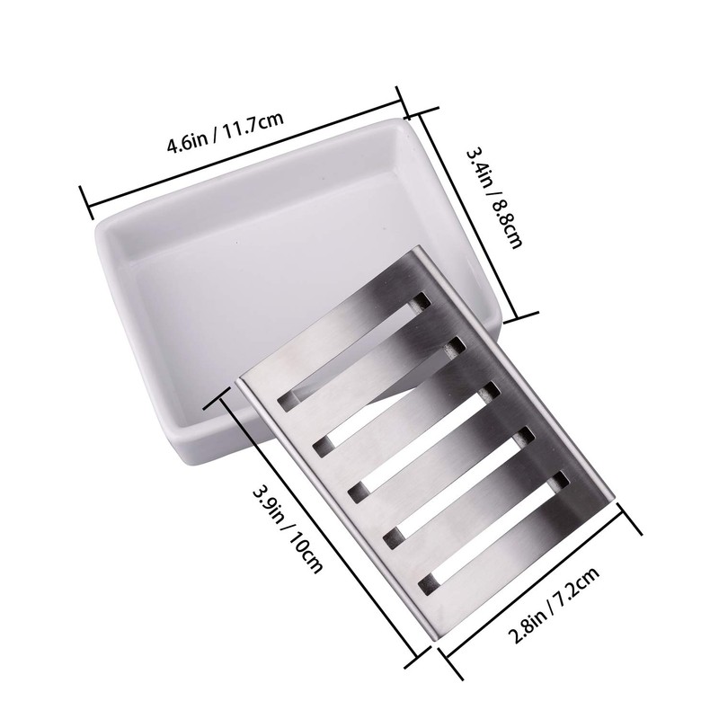 IMEEA Ceramic Soap Dish Holder SUS304 Stainless Steel Double Layer