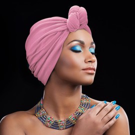 DRESHOW 5 Pack Knotted Headwraps for Women African Turban Pre-Knotted Beanie Headwraps Hair Covers