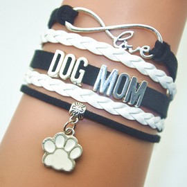 HHHbeauty Pet Dog Mom Paw Bracelet Infinity Love Memorial Paw Charm Bracelet For Dog Lovers (Black and White)