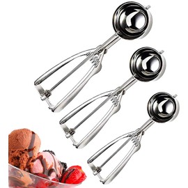 LCE Cream Scoop Set, Stainless Steel, 3 Pieces of Trigger with Fruit, Ice Cream, Mashed Food (Large, Medium and Small)