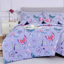 Mooreeke Kids Full Comforter Sets for Girls 8 Pieces Butterfly Purple Bedding Set for Teens Soft Microfiber Kids Bed in A Bag with Comforter, Sheet Set, Shams and Decorative Toy Pillow All Season