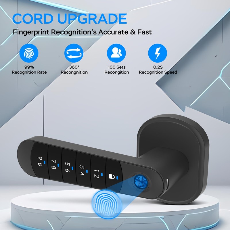 Smart Fingerprint Door Handle, Keyless Entry Biometric Lock with Passcode