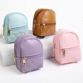 Mini Backpack Keychain Bag Cute Cosmetic Bag for Women PU Leather Makeup Bag Key Pocket Lipstick Bag Card Holder Data Cable Organizer Zipper Pouch (Purple)