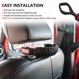 RERPRO Paracord Front Headrest Grab Handles for Auto Car Trucks SUV Off Road UTV Back Seat Handle for Jeep Wrangler Gladiator Ford Bronco Toyota Tacoma 2 Pack US Flag Red