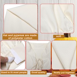 Cuffbow 5 Pcs Funny Pajama Set for Men Halloween Costume Men's Nightgown Sleeping Cap Glasses Candle Holder with Candle(Beige,Medium)