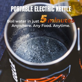 Stoke Voltaics Electric Kettle, 120V Portable Water Boiler for Coffee & Tea, 304 Stainless Steel Mini Tea Kettle, 500W Fast Boiling Water with Auto Shut-Off, Camping & Travel Essentials