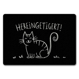 speecheese Hereingeigert! Doormat in 35 x 50 cm without Border with Smiling Cat Funny for Cat Lovers and Animal Lovers