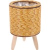 Kisangel Wooden Base Rattan Flower Pot Stand Woven Small Basket