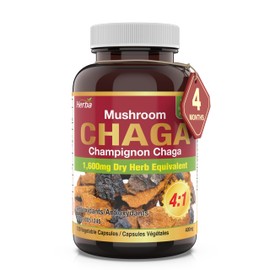 Herba Chaga Mushroom Capsules - 120 Capsules | 1,600mg - 4:1 Concentration | 400mg Equivalent to 1,600mg Chaga Mushroom Powder | 100% Natural Wild Harvested Chaga Capsules | Source of Antioxidants