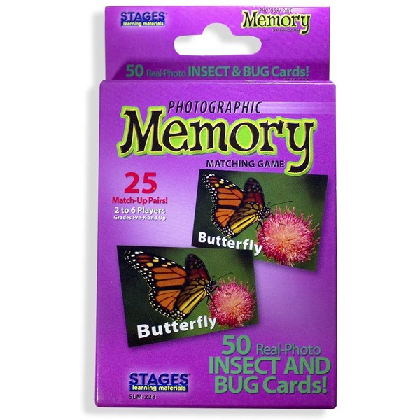 Stages Learning Materials Picture Memory Insects and Bugs Card Game Real Photo Concentration Game for Home, Family, Preschool & Kindergarten Education, multicolor, size 5 x 3 cm (SLM223)