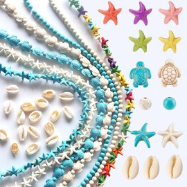 HERZWILD 307Pcs Turquoise Sea Turtle Beads Blue and White Starfish Tortoise Turtle Charms Summer Ocean Animal Spacer Beads Shell Jewelry Making Kit DIY Bracelet Necklace(Colorful)