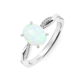 DOLIOX Opal Ring for Women Oval White Ring Size 7