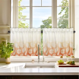 blunique Kitchen Curtains 28 x 24 Inch Tiers Curtains Farmhouse Short Half Window Room Cafe Curtains for Kitchen, Bathroom, Room RV Set Rod Pocket 2 Panels -Coral Conch Tiers