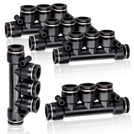 Bwintech 5 Pcs 12mm OD Tube Straight Push Connectors 5 Way Plastic Quick Release Connectors Air Line Fittings PK12