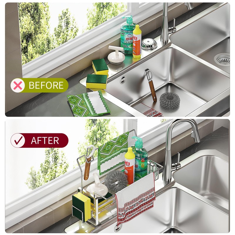 Kloahmo 304 Stainless Steel Rustproof Kitchen Sponge Holder - Suction