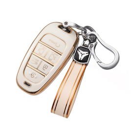 ontto Car Key fob Cover Fit for Hyundai Santa Fe Tucson 2022 Nexo NX4 Atos Solaris Prime 2021 Key case TPU Remote Key Shell Holder Bag Keychain Keyring Protector Accessories 6 Buttons White