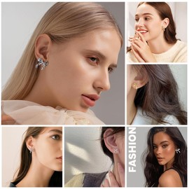 KSUKTSW 2 Pairs Bow Earrings with Exquisite Velvet Bag, Gold Silver Bow Stud Earrings for Women, Bow Earrings, Bows Jewellery, Women, Valentine's Day, Thanksgiving, Birthday Gift, Stainless Steel, No