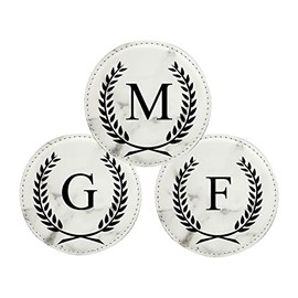 Engraved Coaster Gift Set | Leather Coaster Set | White Marble Finish Coaster Set | Leather Coasters | Gift for Dad | Groomsmen Gifts