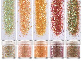 QEZEZA Glitter Glitter Hologram Glitter Glitter in Container Nail Powder Craft DIY Makeup Supplies Facial Body Hair Decoration Christmas Party Ball Set of 4(F)