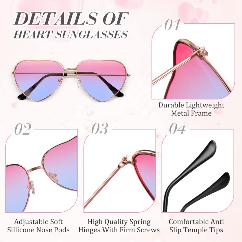 Heart Sunglasses Hippie Glasses Rose Gold Frame, red-blue