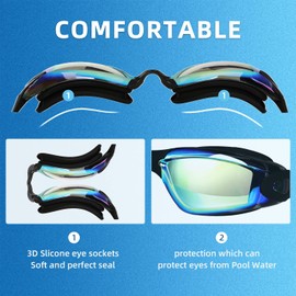 MUETKNYE Swim Goggles 2 Pack Swimming Goggles Anti Fog No Leaking For Adult Women Men Youth (Aqua&Bright Sliver)