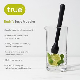 True Bash Muddler for Cocktails, Fruits, Spices, Herbs, Bar Muddler for Mojitos, Mint Juleps, Old Fashioneds, Kitchen and Home Bar Accessories, Bartender Tools, Lemon & Lime Smasher, 8.25", Black