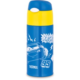 Thermos Water Bottle FHL-403FDS R, Vacuum Insulated Bottle with a Straw, 13.5 fl oz (400 ml), Cars, Red, For Children, For School and Daycare, For Cold Drinks Only