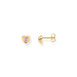 THOMAS SABO H2271-414-9 Women's Heart Stud Earrings with Pink Zirconia Gold-Plated 750 Yellow Gold Plated 925 Sterling Silver, Sterling silver, Cubic Zirconia