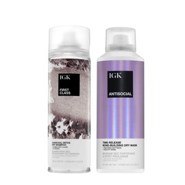 IGK First Class Dry Shampoo + Antisocial Dry Hair Mask | Charcoal Detox + Bond-Building | Vegan + Cruelty Free | Full Size Set