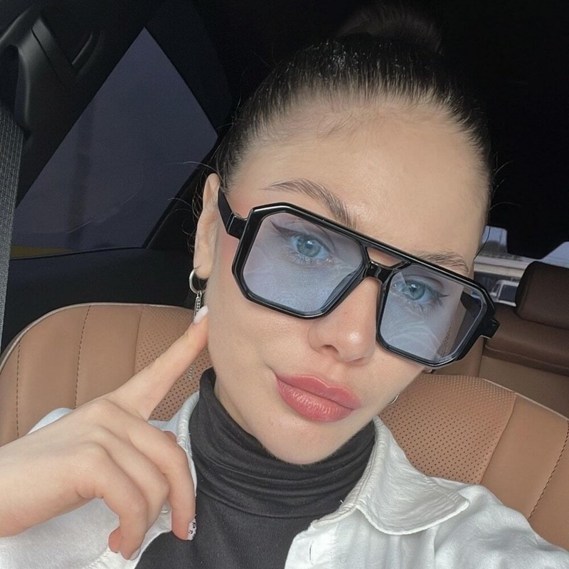 qinqilanqi-S Vintage Square Double Bridge Sunglasses Men Women 70s Flat