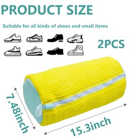 BCCSNNM 2 Pcs Shoe Washing Machine Bag,Laundry Shoe Bag for Washer and Dryer,Shoe Cleaning Bag,Reusable Sneaker Shoe Bag,Shoe Washer Machine Bag(Yellow)
